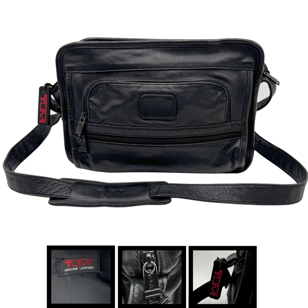 Tumi Genuine Leather Messenger Bag Black Travel Unisex Work Crossbody Timeless